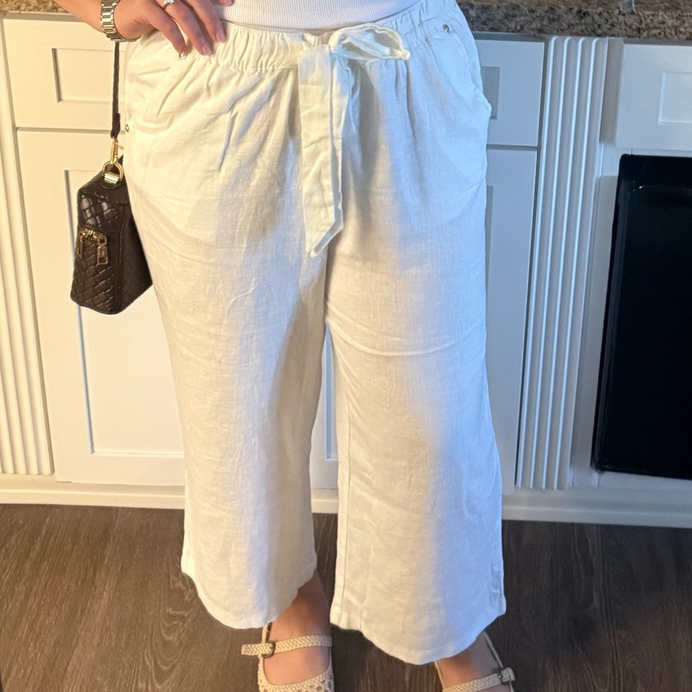 Michael Kors Linen Cropped Wide Leg Pants